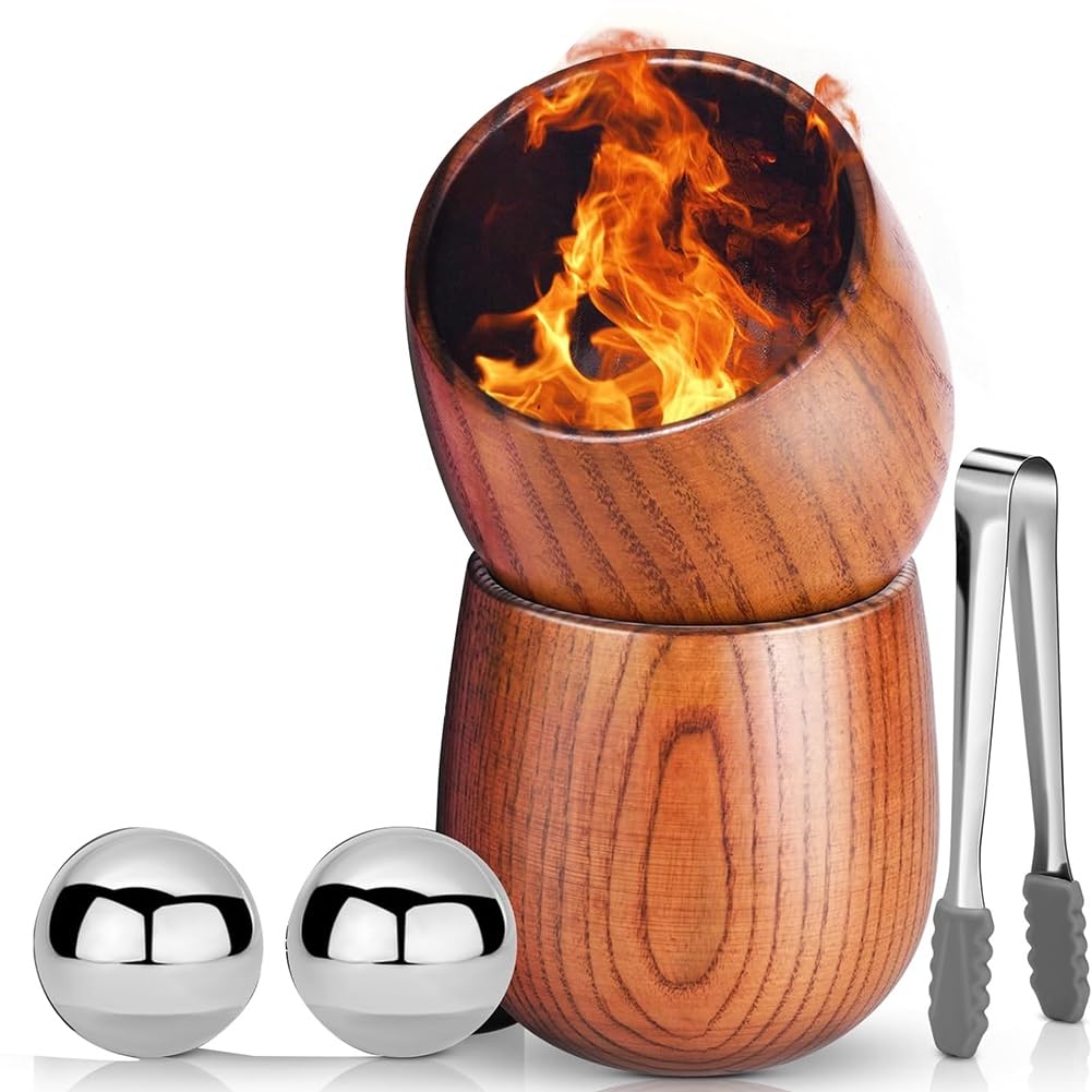 Vjsujehgy Ideal for Gifting Whiskey Glasses Set Includes Charred Wooden Glass, Ice Tartar& Tongs
