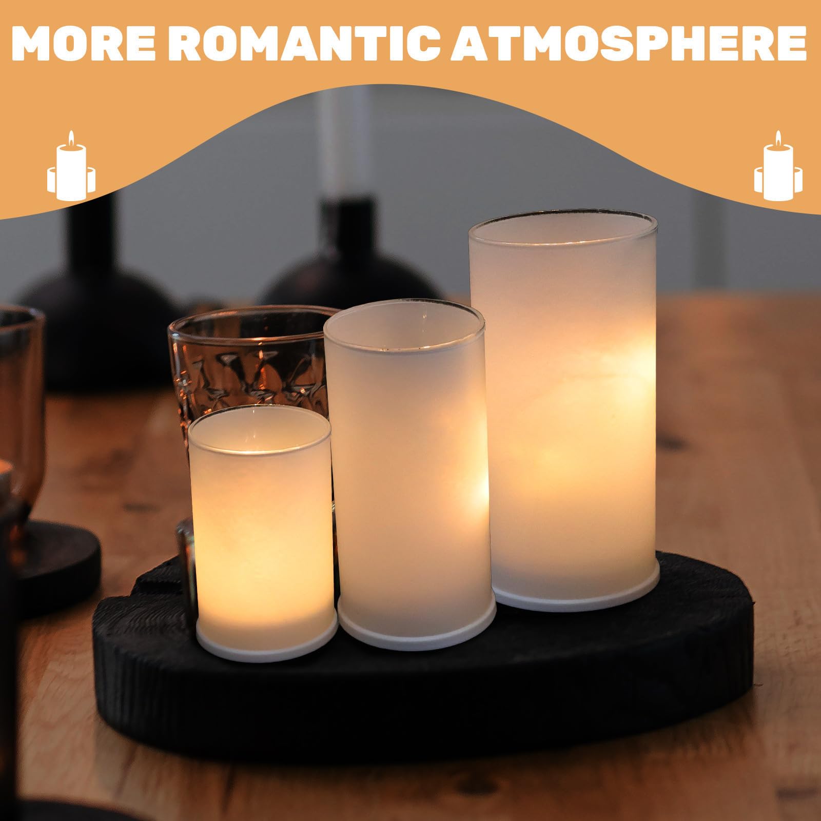 LABRIMP 3 Piezas Velas a Pilas LED Decorativas de Vidrio Blanco sin Goteo para Centro de Mesa en Cenas y Decoración Interior de Hogar