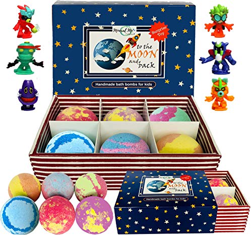 Bath Bombs for Kids with Toys Inside - Set of 6 Natural and Organic Bubble Bath Bombs with Surprise Inside, Gentle and Kids Safe, Bath Fizzies . Birthday or Easter Gift for Girls and Boys