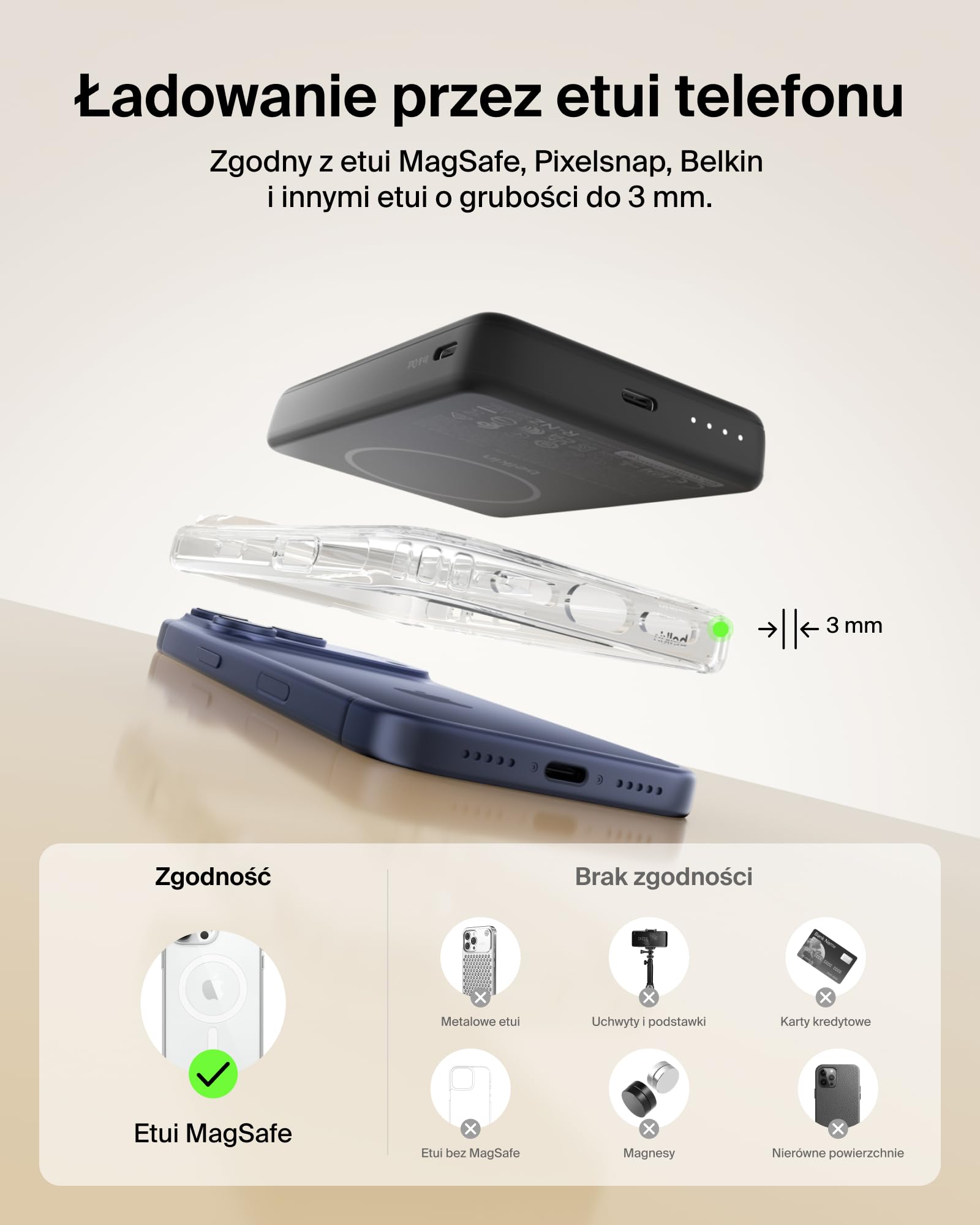 Belkin BoostCharge Magnetyczny Powerbank 10 000 mAh z Pierścieniem – Czarny | Powerbank Bezprzewodowy 10 000 mAh Qi2, Pierścień Magnetyczny do Akcesoriów, 2 Porty USB-C, Naładowany, Kabel w Zestawie