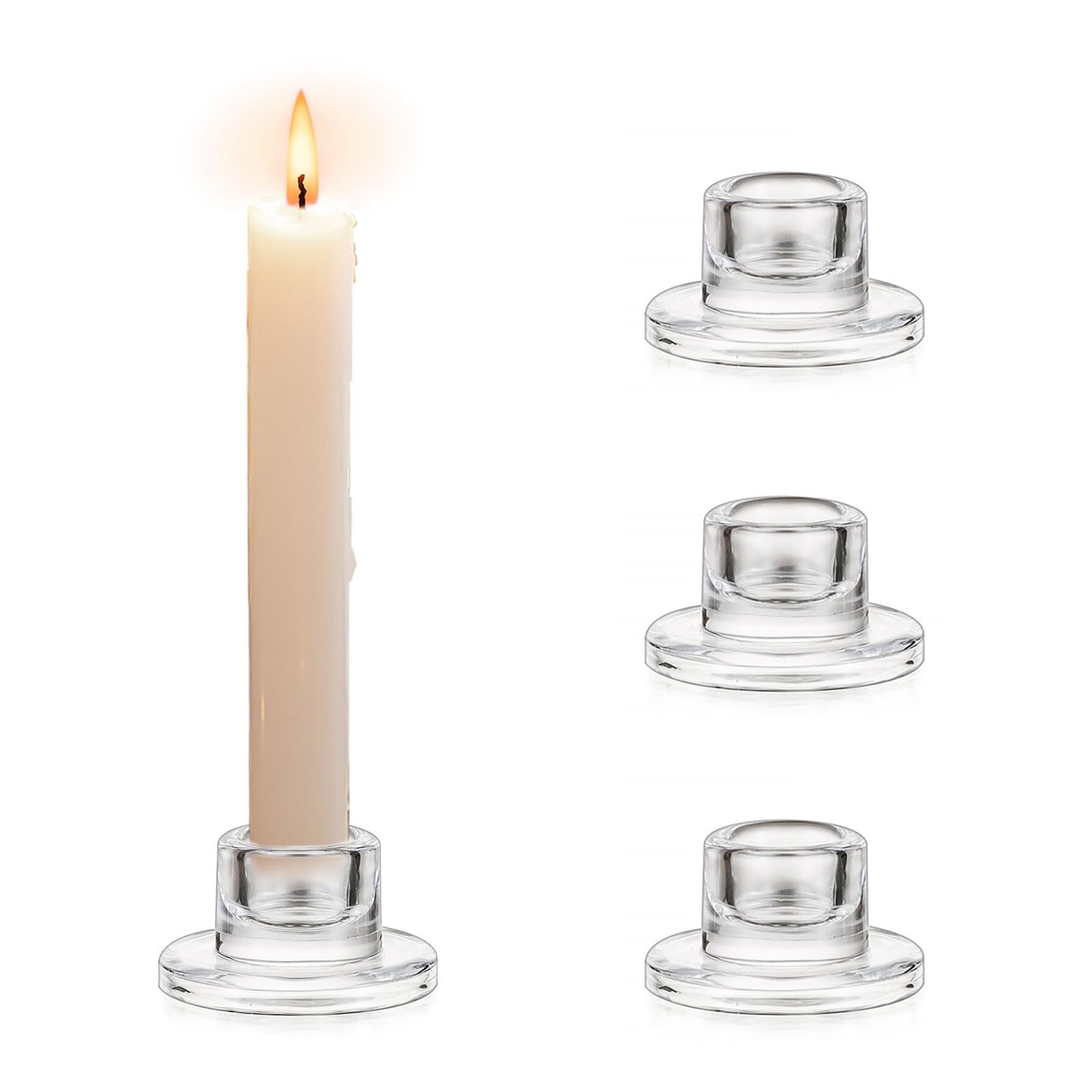 Glasseam Glass Candlestick Holders 4pcs：Small Candle Holder Clear Taper Candle Holders for Candlestick Candles Centrepiece Mini Candles Sticks Holder for Table Wedding Home Decor