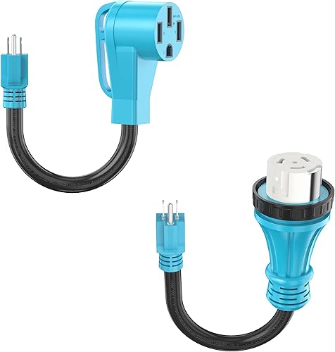 CircleCord Cable adaptador de 50 A a 15 Amp RV y cable adaptador de 50 A a 15 Amp RV con conector de bloqueo