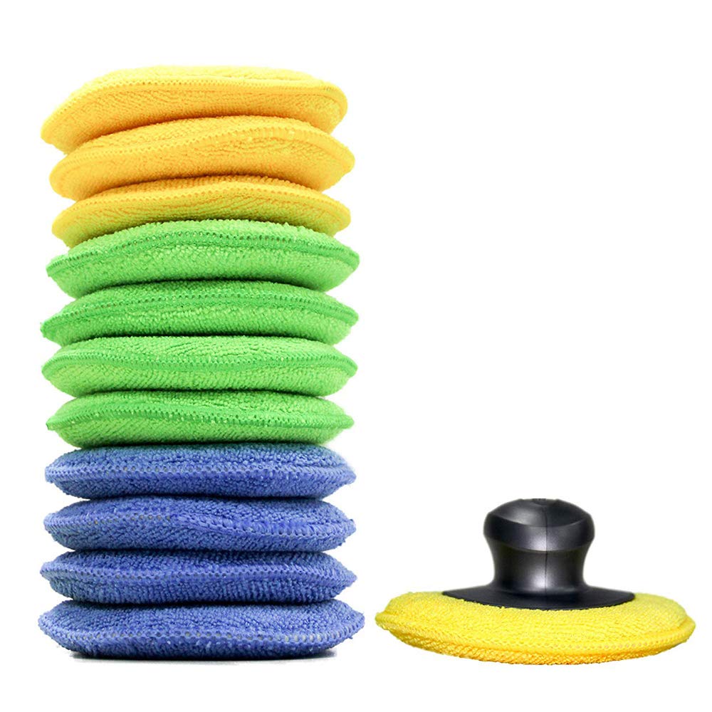 Waxing Wax Polish Foam, 12Pcs Universal Fashion Sponge Wax Applicator Cleaning Detailing Pads For Clean Cars Vehicle Car Cleaning Tool (3 Colors)