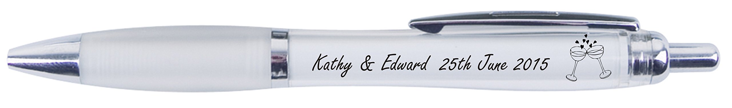 50 Personalised Printed Wedding Pens, Favours,Guest Gifts (White Pen/Glasses)