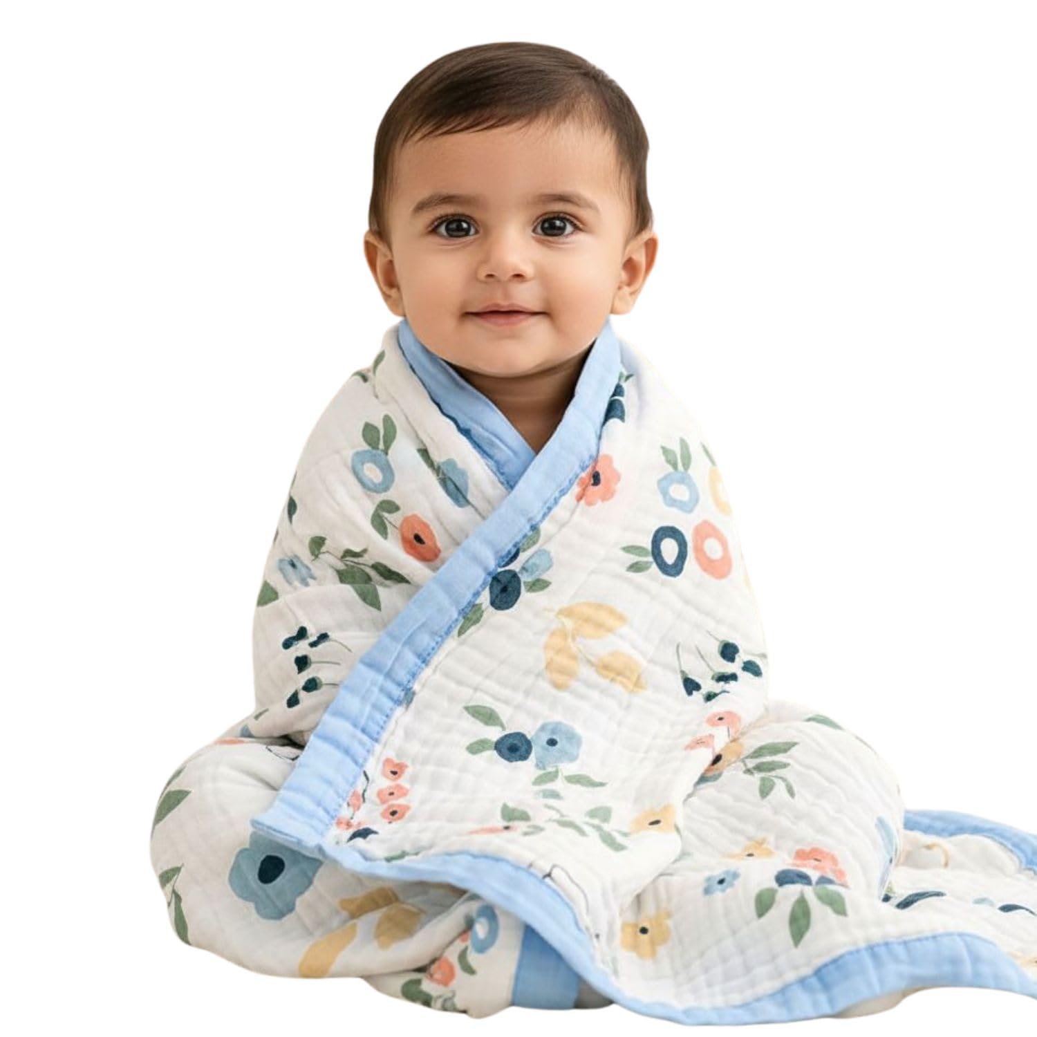 MOM'S HOME Organic Cotton 6 Layer Muslin Blanket | Super Soft Cotton Kids Blanket | 100X70 CM | 0-12 Months | Pack of 1 (Flower)-image-44