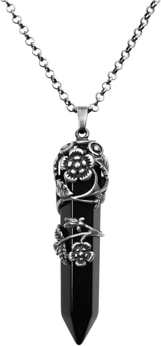 Vintage Crystals Necklace Flower Wrapped Quartz Gemstone Reiki Healing Crystal Pendant Necklace Jewelry