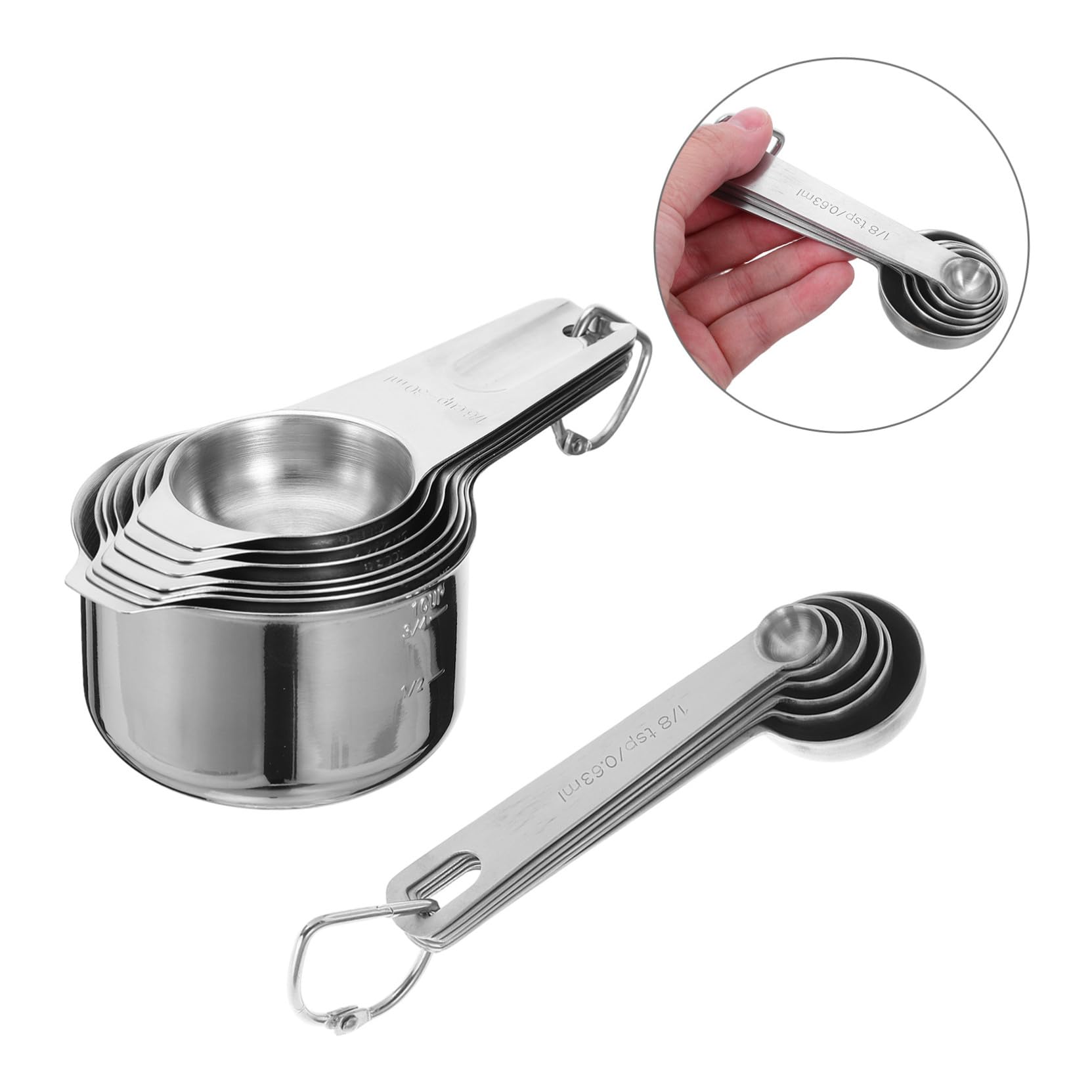 2 Sätze Edelstahl Messbecher und Messlöffel Set Robust Langlebig für Präzises Messen von Trockenen und Flüssigen Zutaten Komfortable Griffe Vielseitig für Backen Kochen