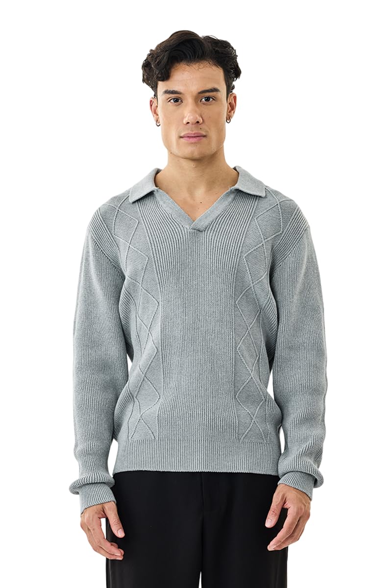 snitch Men's Sweater | Textured Knit V-Neck with Diamond Pattern | Lightweight Cotton Blend Regular Fit Full Sleeve Pullover for Casual & Winter Wear-picture-30