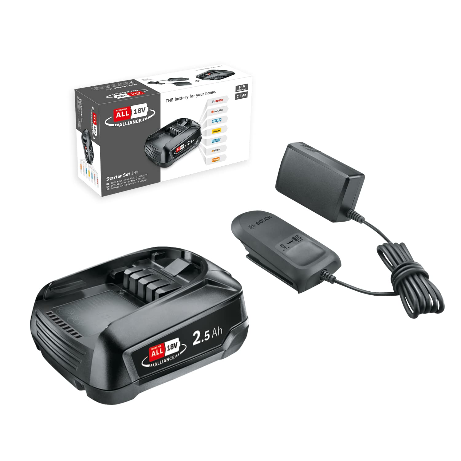 BOSCHBattery and Charger Starter-Set 18V (1x Battery 2.5 Ah; Charger AL 18V-CV; in Carton Packaging)