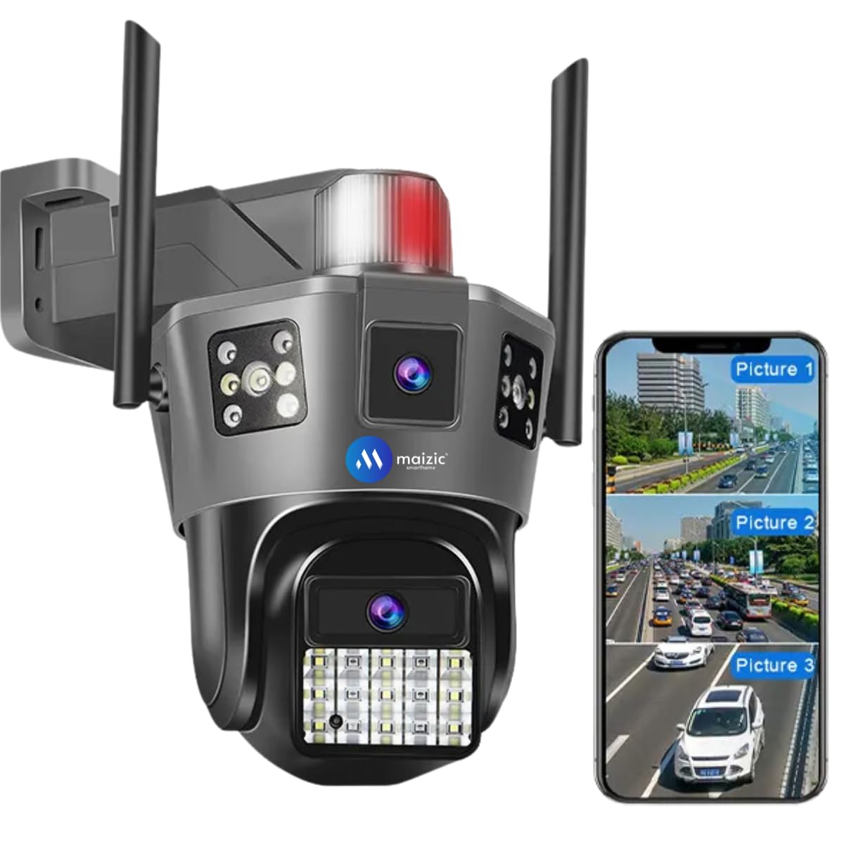 Maizic Smarthome Tricam 360° Outdoor CCTV 2K 6+6 MP 2Lens+3 Screens Bullet + Pan/Tilt Home Security Wi-Fi Camera, Color Night Vision, IP67 Waterproof, 2-Way Audio, Human Detection, Motion Tracking-picture-22