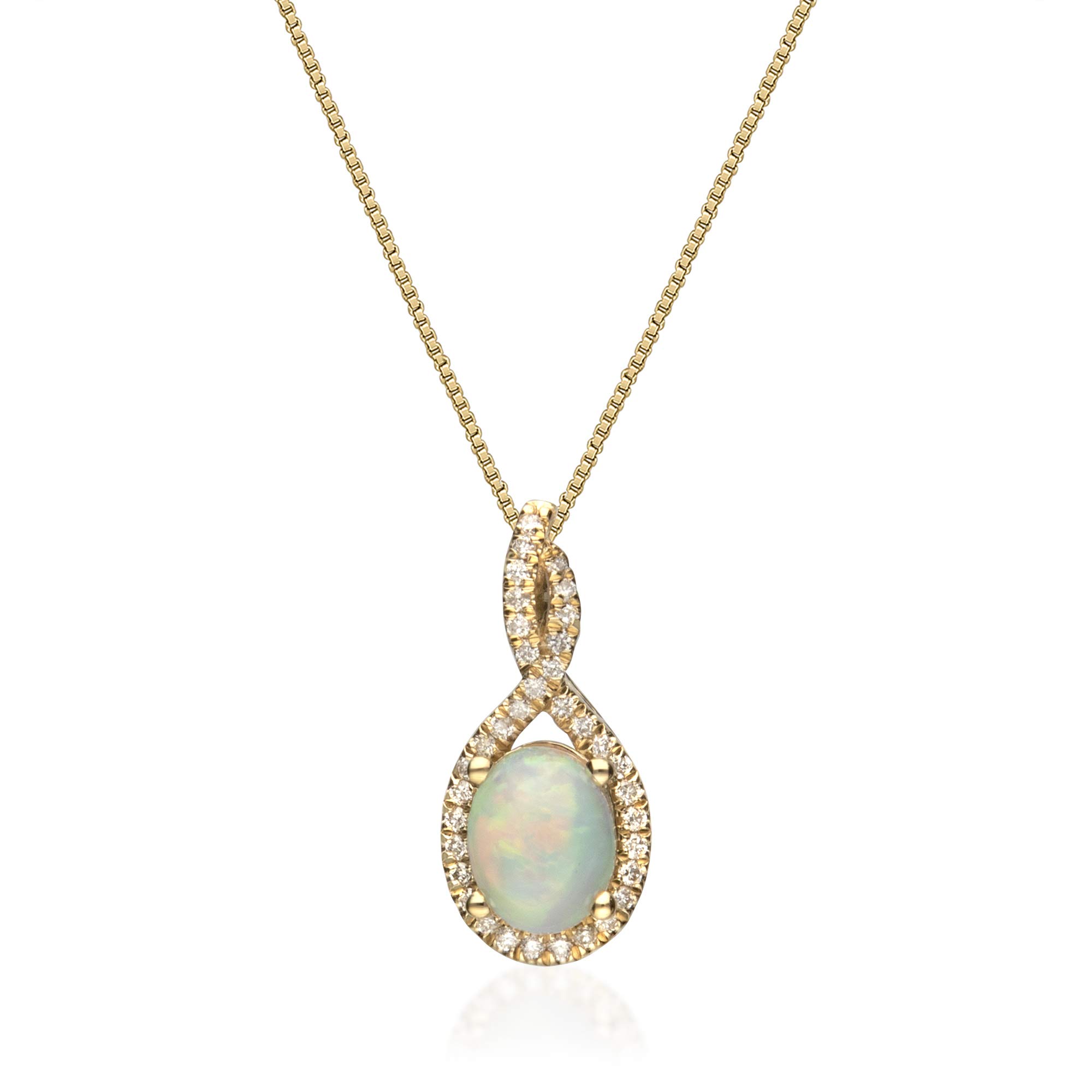 Gin & Grace Valentine's Jewelry 10K Yellow Gold Natural Australian Opal Diamond (I1,I2) Pendant Necklace for Women