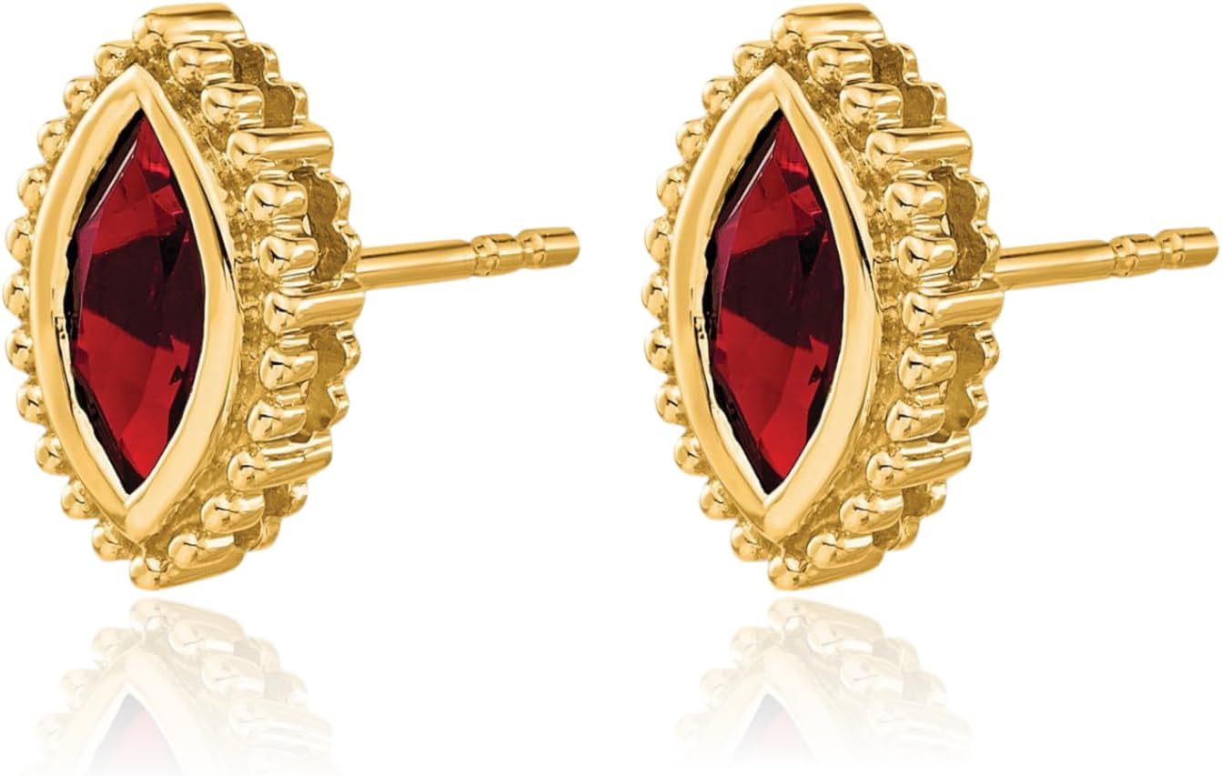 IceCarats 14K Solid Yellow Gold 1 carat Red Garnet Large Stud Earrings 11.8mm 1/2 inch Marquise Cut, Natural, Prong Set, Butterfly Back For Her