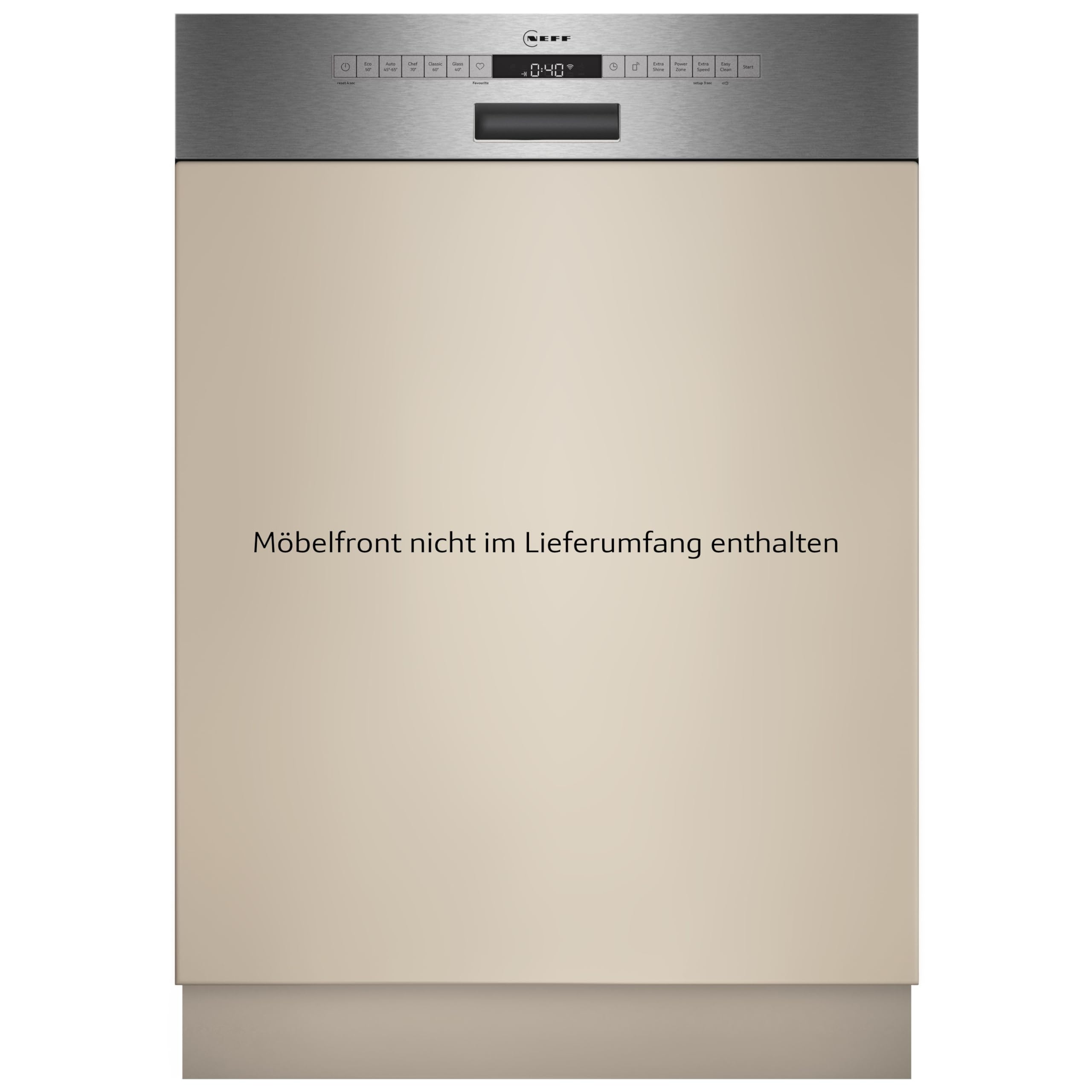 NEFF S147YCS03E, N 70, Smarter Geschirrspüler Teilintegriert, 60 cm, Made in Germany, Besteckschublade, Zeolith-Trocknung, besonders leise Spülmaschine, höhenverstellbarer Oberkorb, Schmutzerkennung