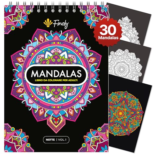 Finoly Libro Mandala Adulti | Mandala Colorare Adulti con 30 Illustrazioni Originali | Libri da Colorare in Formato A4 | Carta Premium (Notte VOL 1)