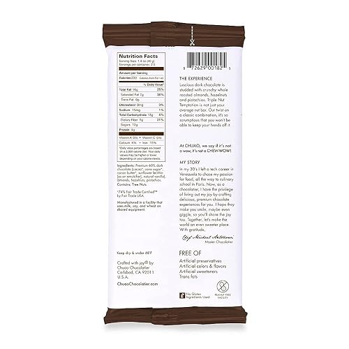 Miniatura 2 de Chuao Chocolatier Barras de chocolate negro Triple Nut Temptation  Nueces tostadas de chocolate gourmet europeas sin conservantes  Para cestas de