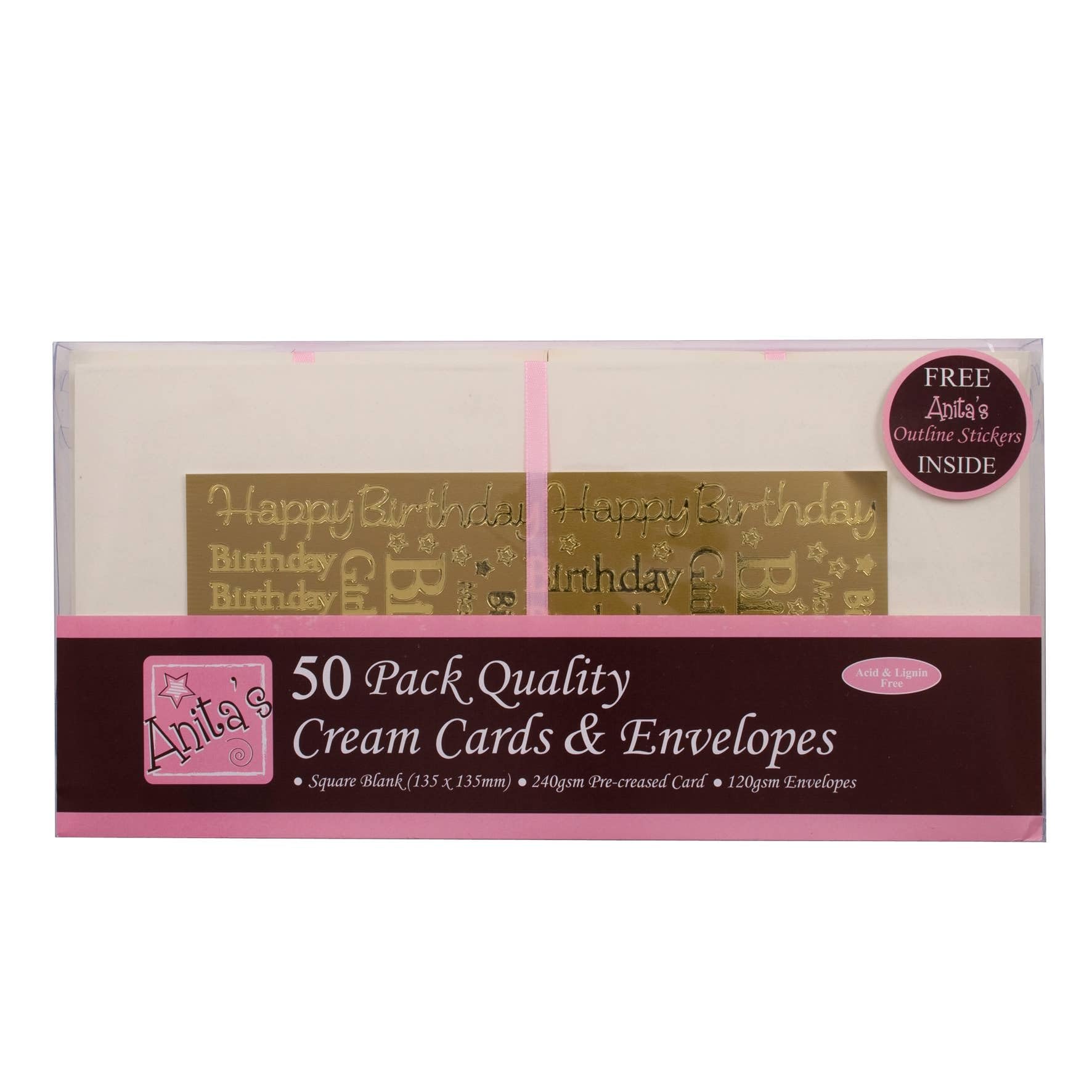 Anita's Cream Square Cards and Envelopes - 13.5 x 13.5cm - 50 Pack