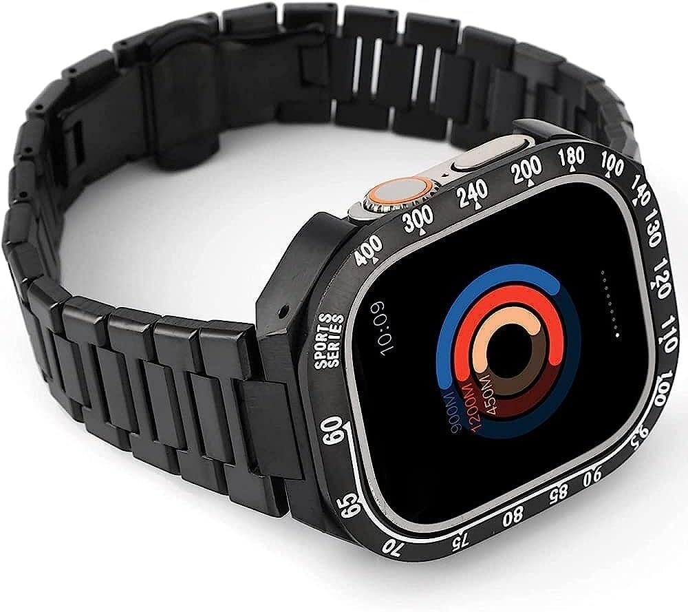 EPANO Cinturino per orologio in acciaio inossidabile 316L, per Apple Watch Ultra 49 mm, lunetta in acciaio da uomo, cassa paraurti integrata, accessori per orologi da polso, per iWatch serie 8/7, con
