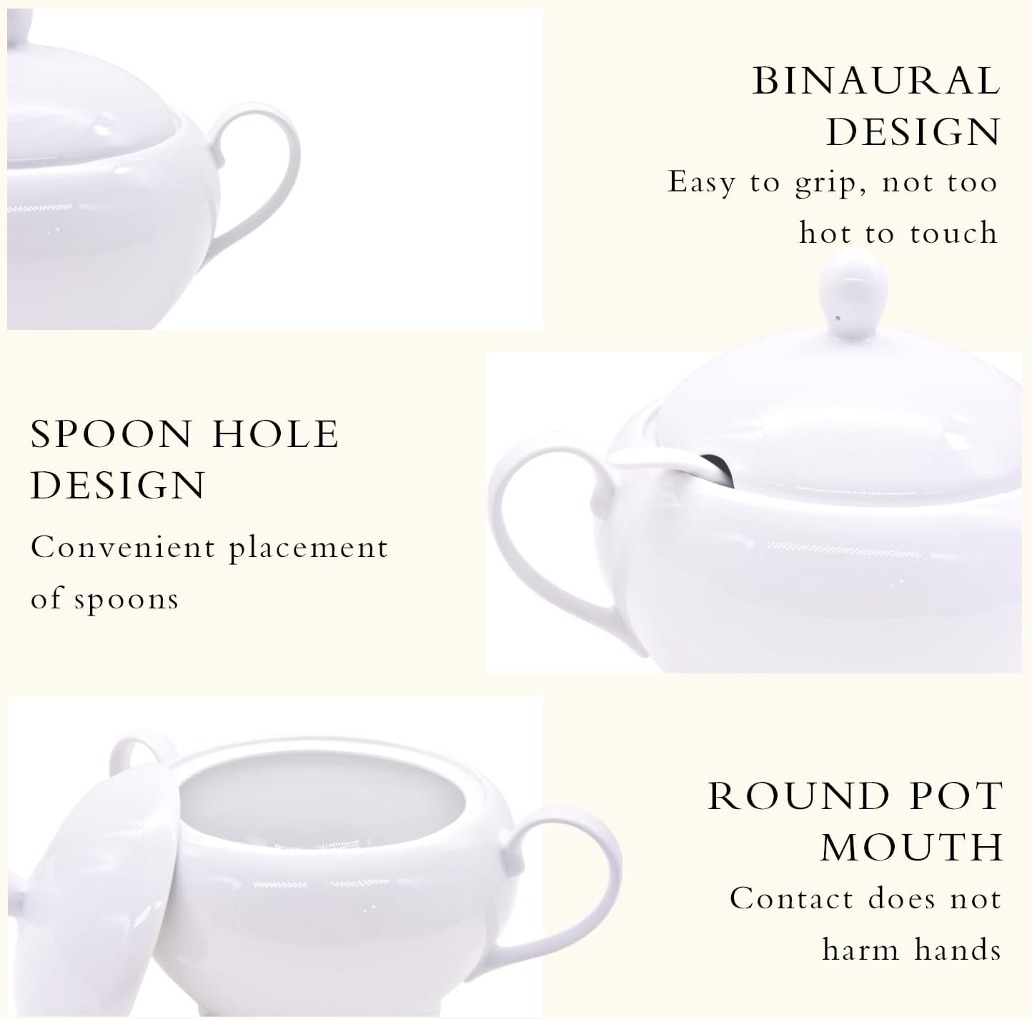 Porcelain Soup Tureen with Lid and Ladle Set, Double-Ear Covered Tureen Classic Serving Bowl for Soups, White