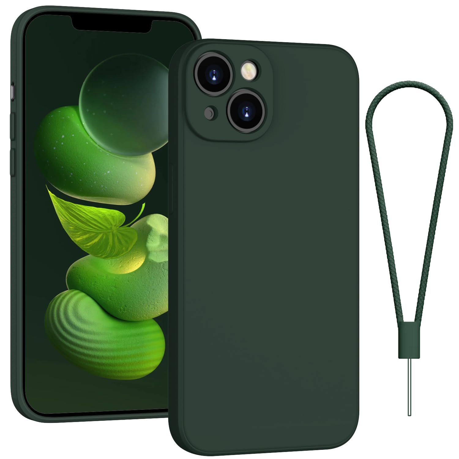 AndwingFor iPhone 13 Case Silicone Case Soft Ultra Phone Case Slim Protective Shockproof Cover Scratch-Resistant Microfiber Lining, 6.1" Midnight Green