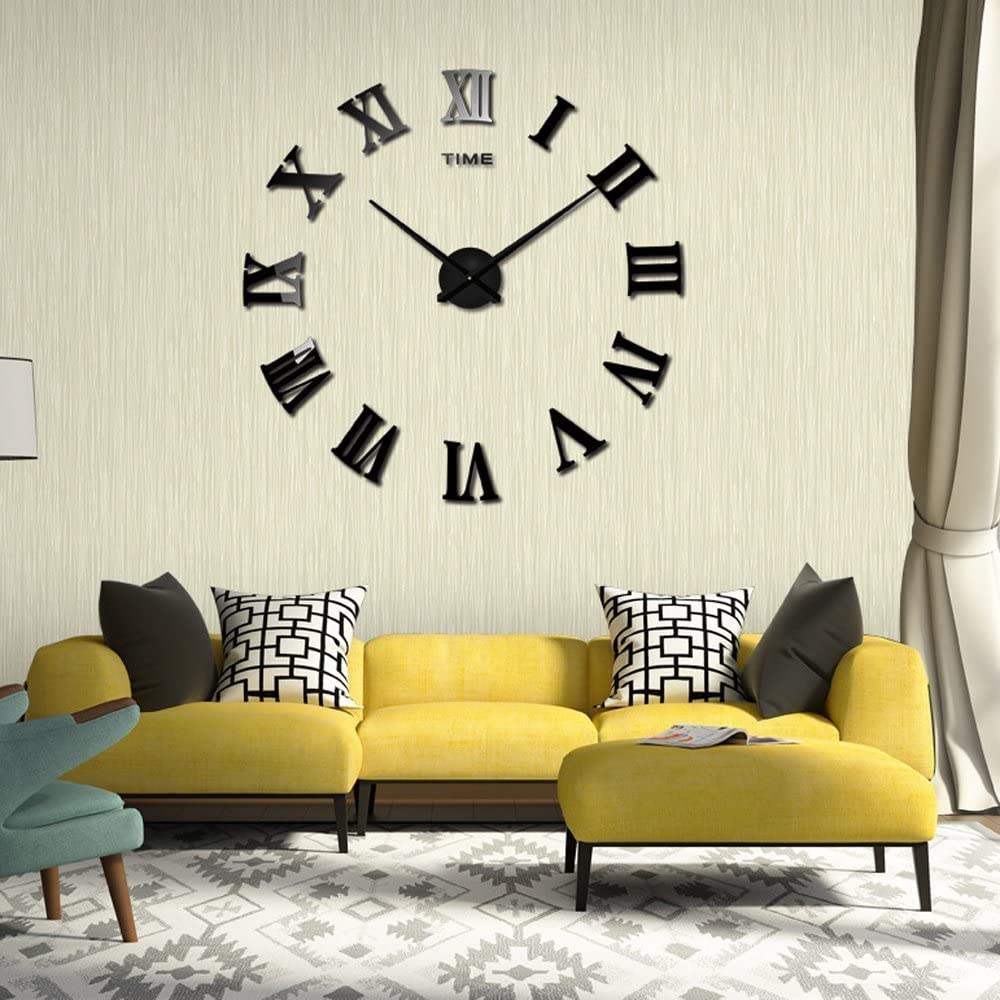 VIVILINEN Modern DIY Wall Clock Large Frameless Mute 3D Mirror Stickers Clocks for Home Kitchen School Office Living Room Decor