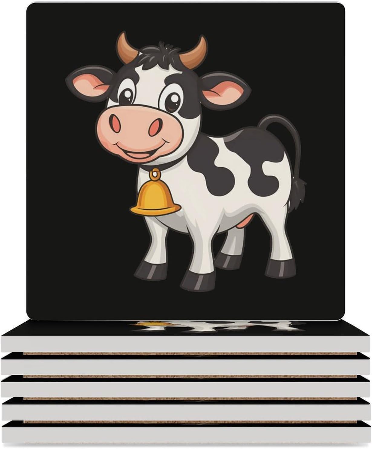 Cow Dairy Farming Coasters for Drinks Square Ceramic Coasters Cup Mats with Cork Base