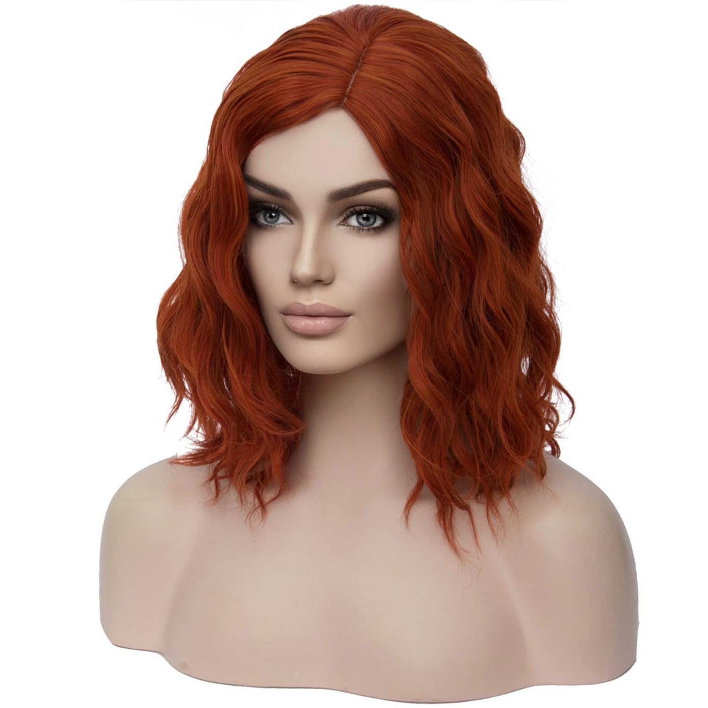 BERON 14" Women Girls Short Curly Bob Wavy Wig Body Wave Halloween Cosplay Daily Party Wigs (Dark Orange)
