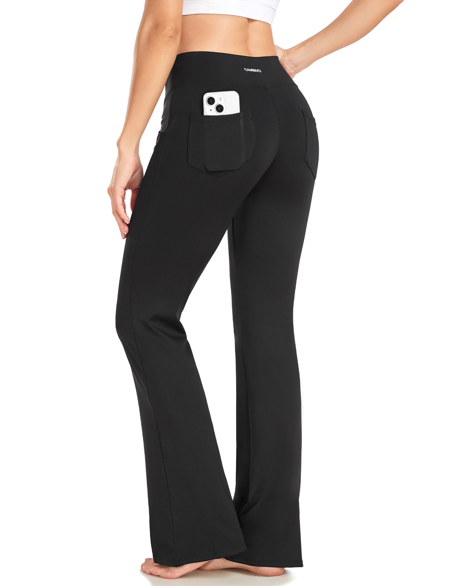 CAMBIVO Pantalones Yoga Mujer Bootcut con 4 Bolsillos, Pantalones Acampanados Elasticos Comodo, Yoga Pants Control de Barriga para Pilates, Gym, Deportiva, Fitness, Casual, Trabajo