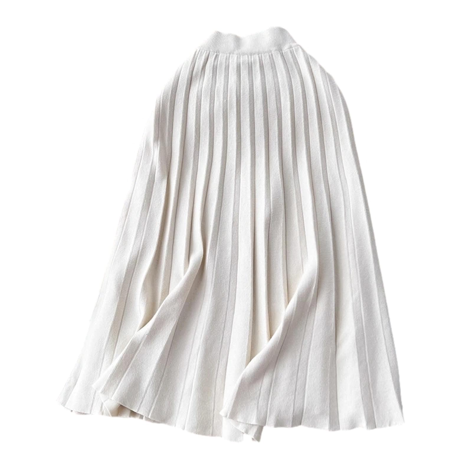 OLEETS Falda De Punto De Mujer - Falda Larga De Punto Mujer Otoño Invierno Estilo Coreano Color Sólido Simple Una Línea Falda Plisada De Cintura Alta Ropa De Calle Cálida para Fiesta Trabajo of