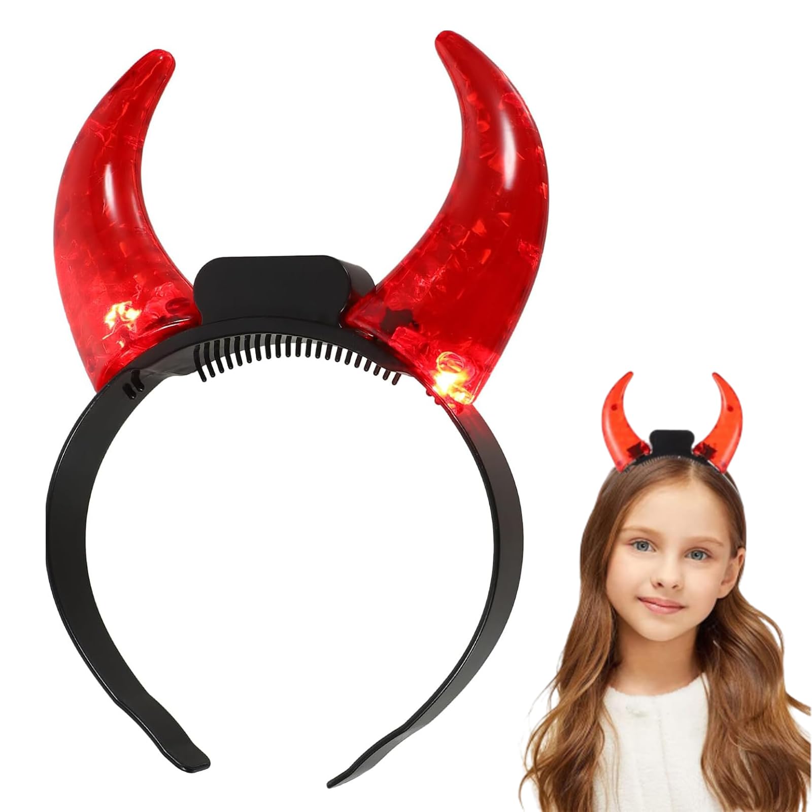Beavorty LED Devil Horns Headband Halloween Light up Headband Flashing Demon Hair Hoop Headwear for Halloween Cosplay Costume Party Supplies