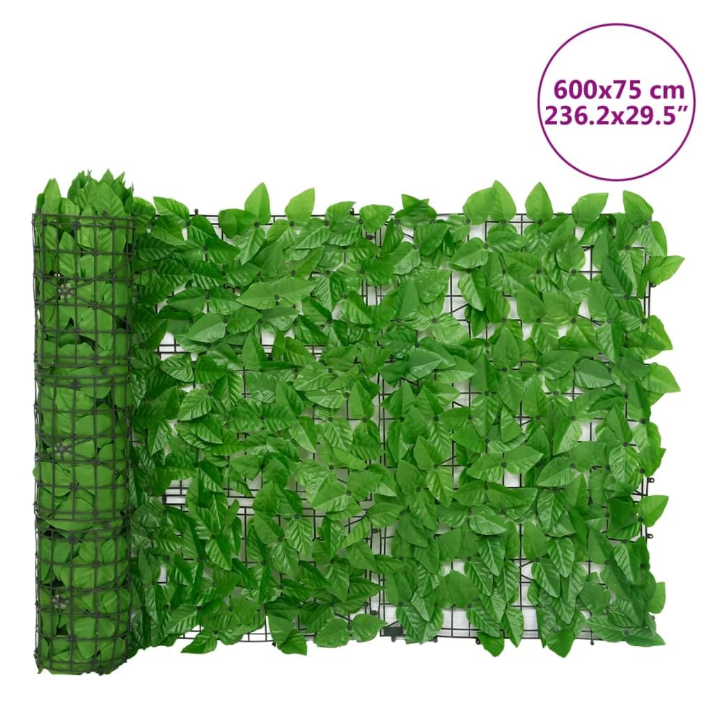 Osłona balkonowa z zielonymi liśćmi, 600 x 75 cm, odporna na działanie promieni UV, wodoodporna, na balkon i do ogrodu, lekki polietylen, wiatroodporna i łatwa do zamocowania