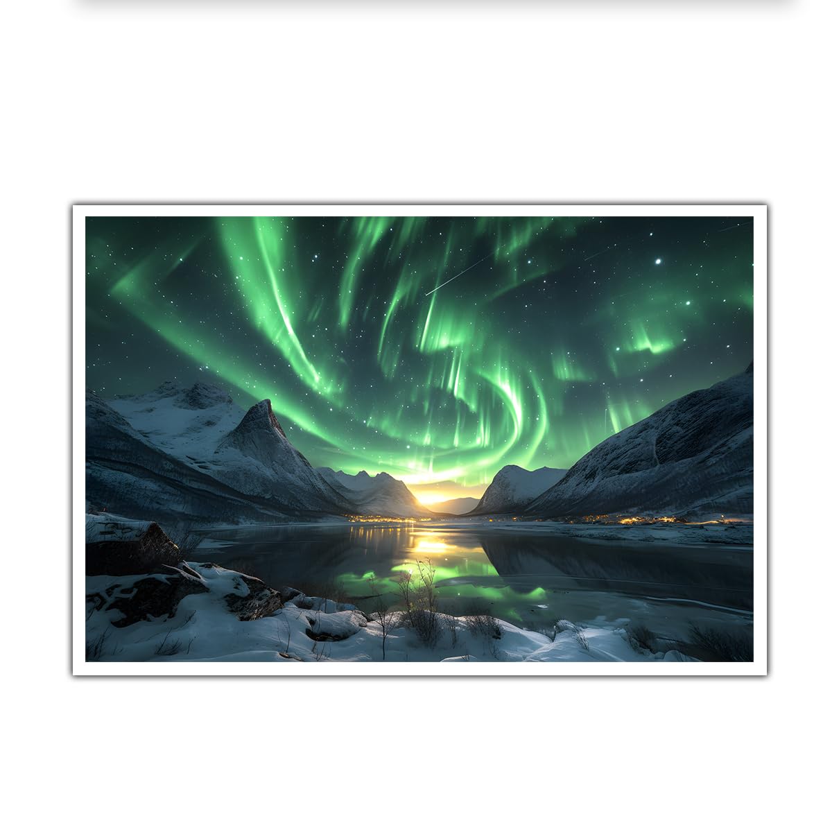 OSHIONARTE Northern Lights Wall Art Aurora Borealis Lake Landscape Print Picture Modern Night Sky Wilderness Scenic Poster for Living Room 35x50cm Frameless