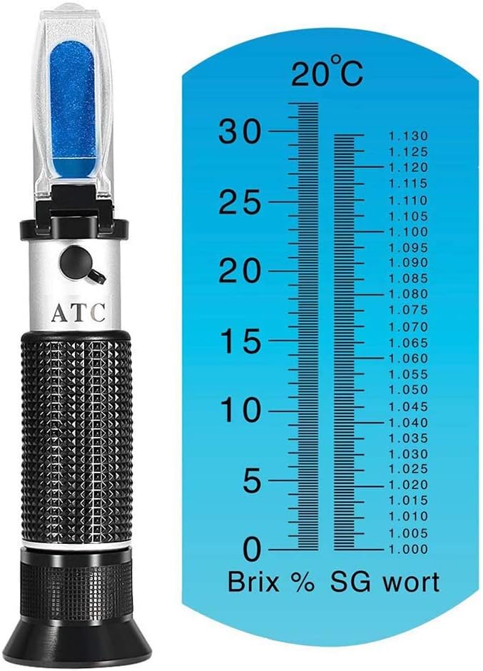 Brix Refractometer with ATC for Beer Wort Wine Fruit Sugar Homebrew Meter Dual Scale Brix 0-32% & Specific Gravity 1.000-1.130 Replace Homebrew Hydrometer