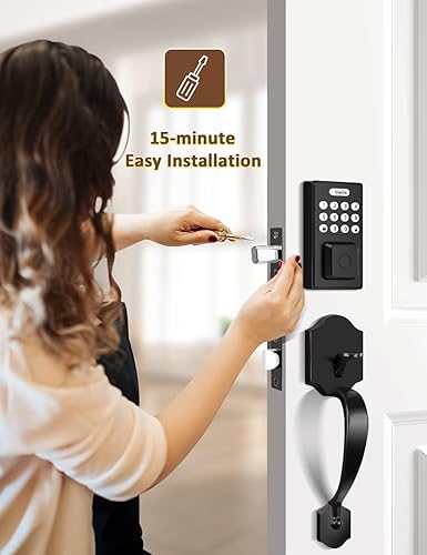 Miniatura 7 de Tinewa - Cerradura de puerta de entrada sin llave con 2 asas, cerrojo electrónico para teclado electrónico, bloqueo automático, contraseña