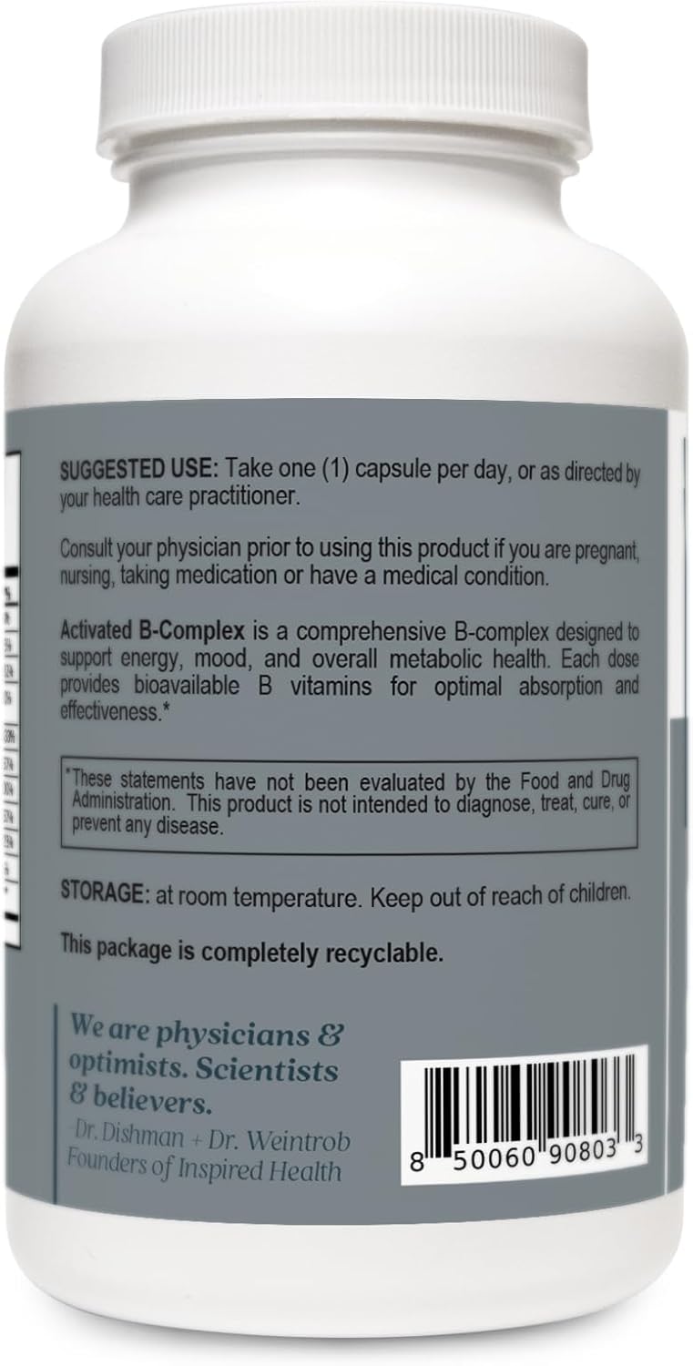 LUMINSPIRED Health Activated Vitamin B Complex with Vitamin C & Biotin, All Vitamin B Dietary Supplement for Immune Support, Metabolism, Antioxidant, Mood & Energy, Gluten Free, Vegan - 90 Counts
