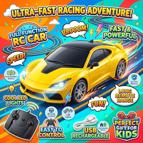 Image of Rechargeable 3D Famous Racing Remote Control Car with Lights & Music, High Speed Rechargeable RC Car with Charging Cable, Remote Requires 2 AA Batteries (Not Included), Toy Car for Kids Boys Girls