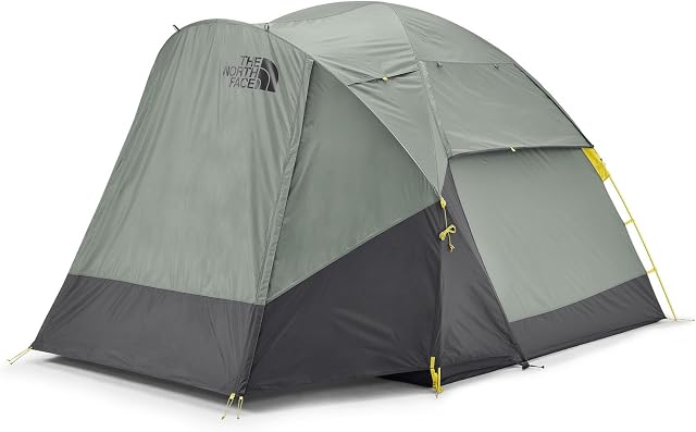 THE NORTH FACE Wawona 4 Tent - Four-Person Camping Tent, Water Repellent, Spacious & Easy to Set Up, Attached Vestibule, Agave Green/Asphalt Grey, One Size