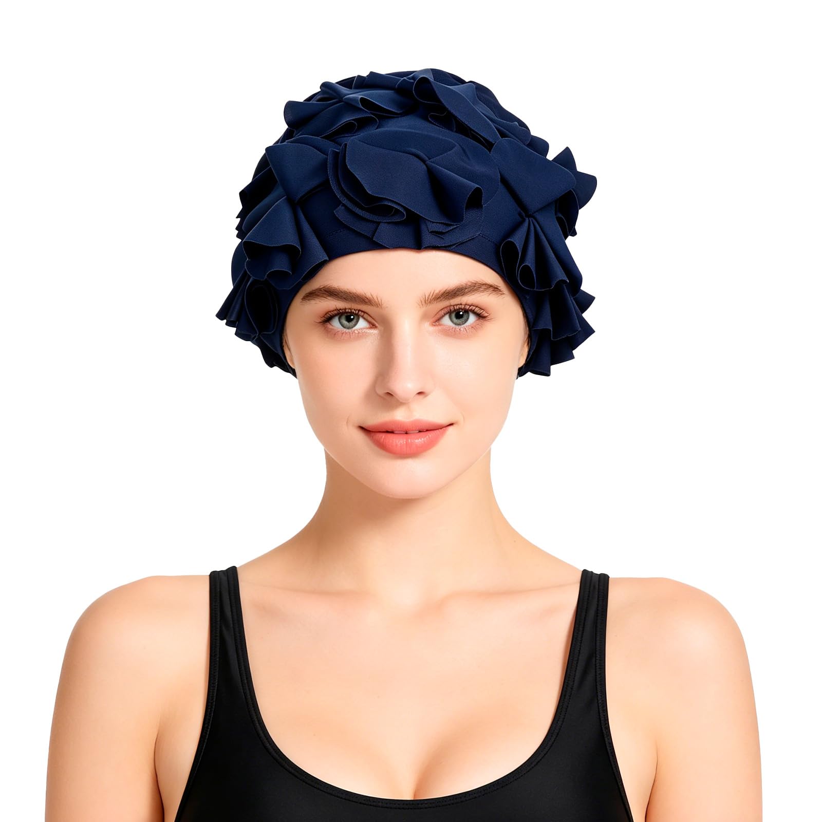 Bonnet De Bain Femme Fleurs 3D – Style Rétro, Brocart Élastique – Pour Cheveux Longs Ou Courts – Piscine, Plage, Spa