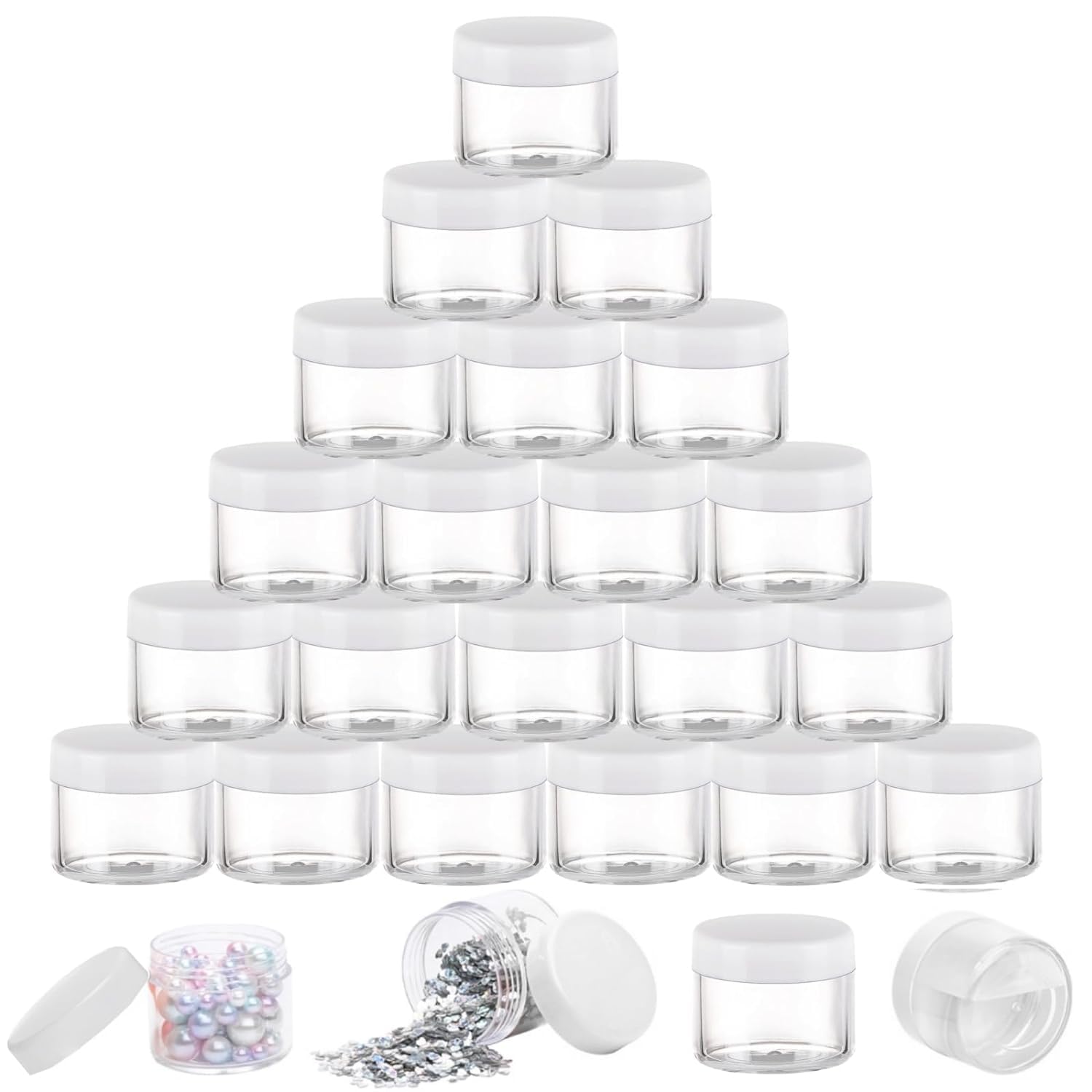 12pcs 25grams PS Acrylic Transparent with White Cap with LID Cosmetics Container for Creams,Lip Balm, Body Butter, Essential Oil, Costemic, Makeup, Travel Use-image-36