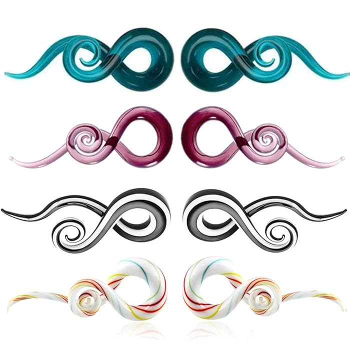 Buy MQSS 4 Pairs Glass Ear Tapers Plugs Spiral Glass Tapers with