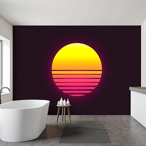Miniatura 6 de Wall Mural Peel & Stick Retro Sunset 80 s Style Retrowave synthwave Design for Cyber sci fi Self-Adhesive Wallpaper Removable Wall Decal Wall