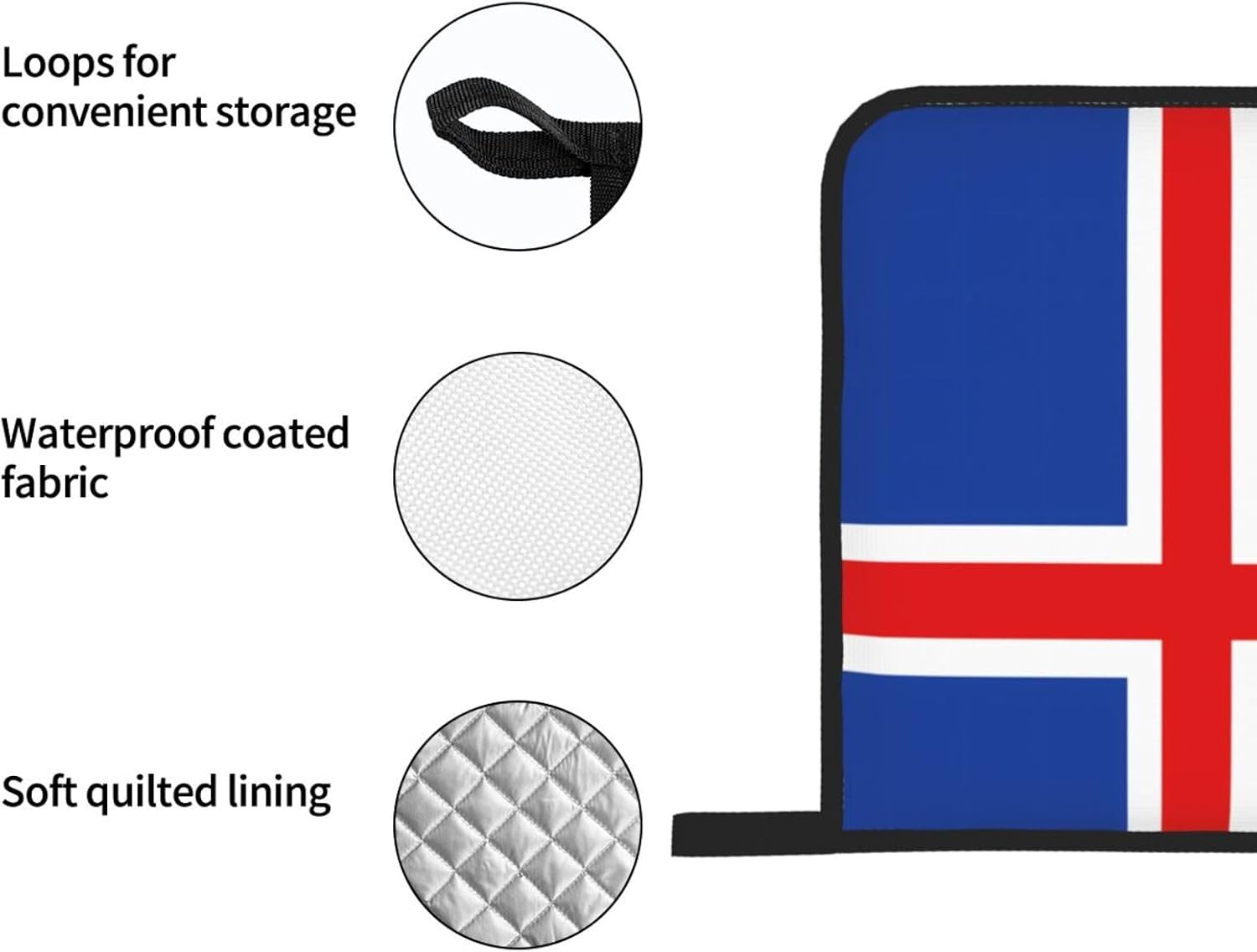 Flag of Iceland Oven gloves and heat-resistant mat 4-piece set. Suitable for grilling, microwave oven frying, and baking