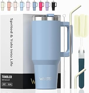 WATERSY 20oz Kaffeebecher to Go Thermobecher Doppelwandiger Edelstahl Vakuum Auslaufsicher Trinkbecher mit Griff und Strohhalm, Tragbare Autobecher Thermal Tumbler Smogblau für Kalte Heiße Getränke