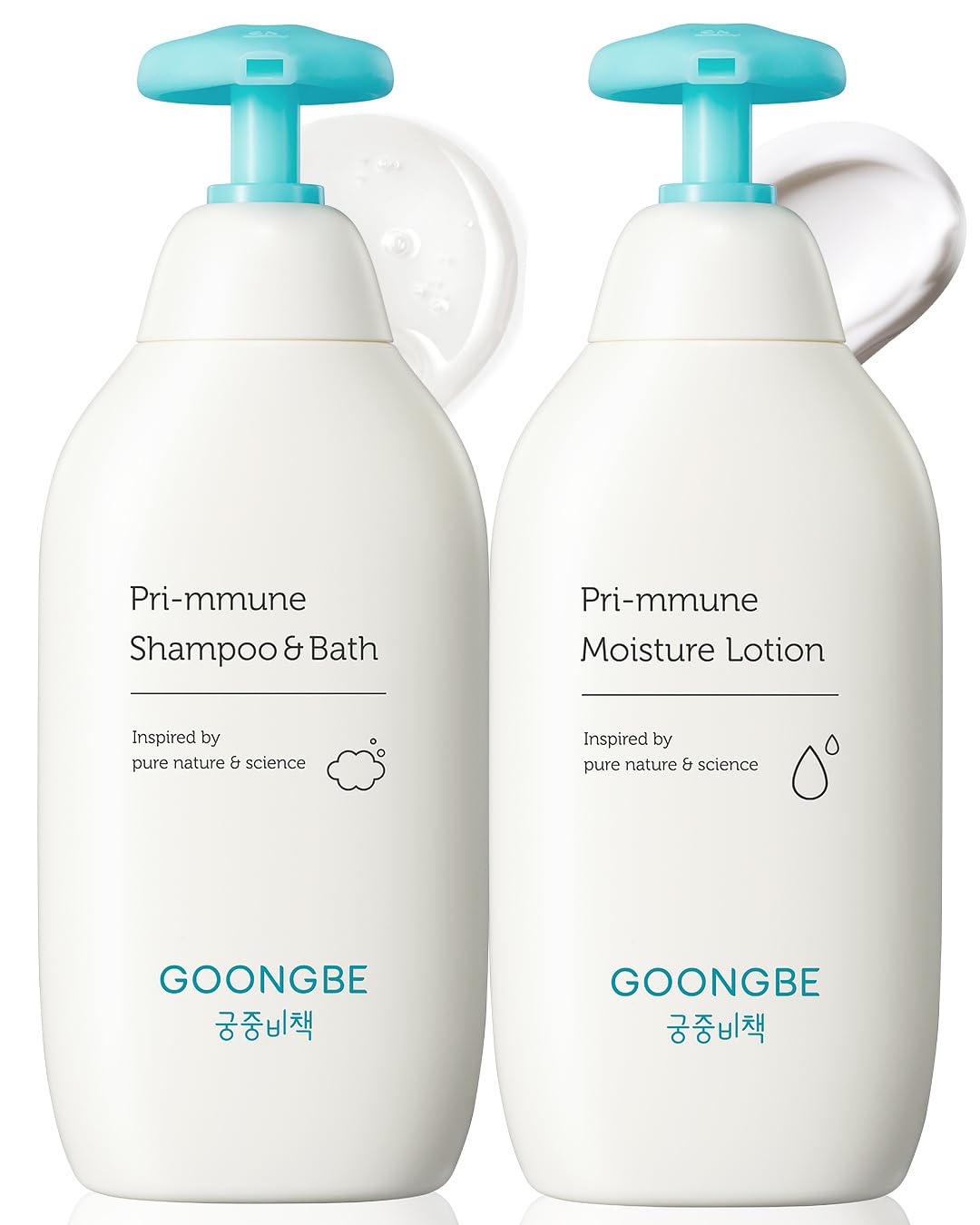 GOONGBE Pri-mmune Shampoo Bath & Moisture Lotion - Korean Baby Cleanser and Body Lotion - Hypoallergenic Moisturizing & Calming Daily Skincare -