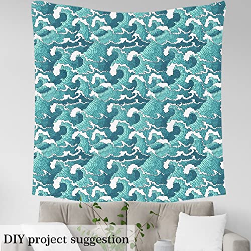 Ocean Waves Fabric by The Yard,Japanese Hokusai Style Upholstery Fabric for Chairs,Nautical Exotic Marine Sea Wave Waterproof Outdoor Fabric,2 Yards,(L184*W150cm) Teal White - Image 3