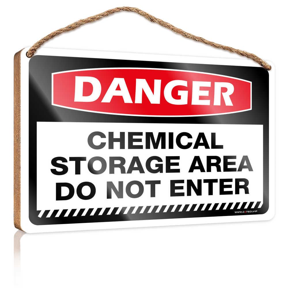 HMQW Front Door Decor Danger Chemical Storage Area Do Not Enter Wooden Sign Funny Man Cave Signs Lake House Decor(15X28CM)
