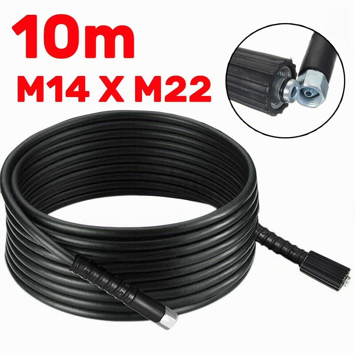 YUET Tubo Flessibile per Idropulitrici 10M, M14 x M22 (15mm) Alta Pressione Prolunga Accessorio
