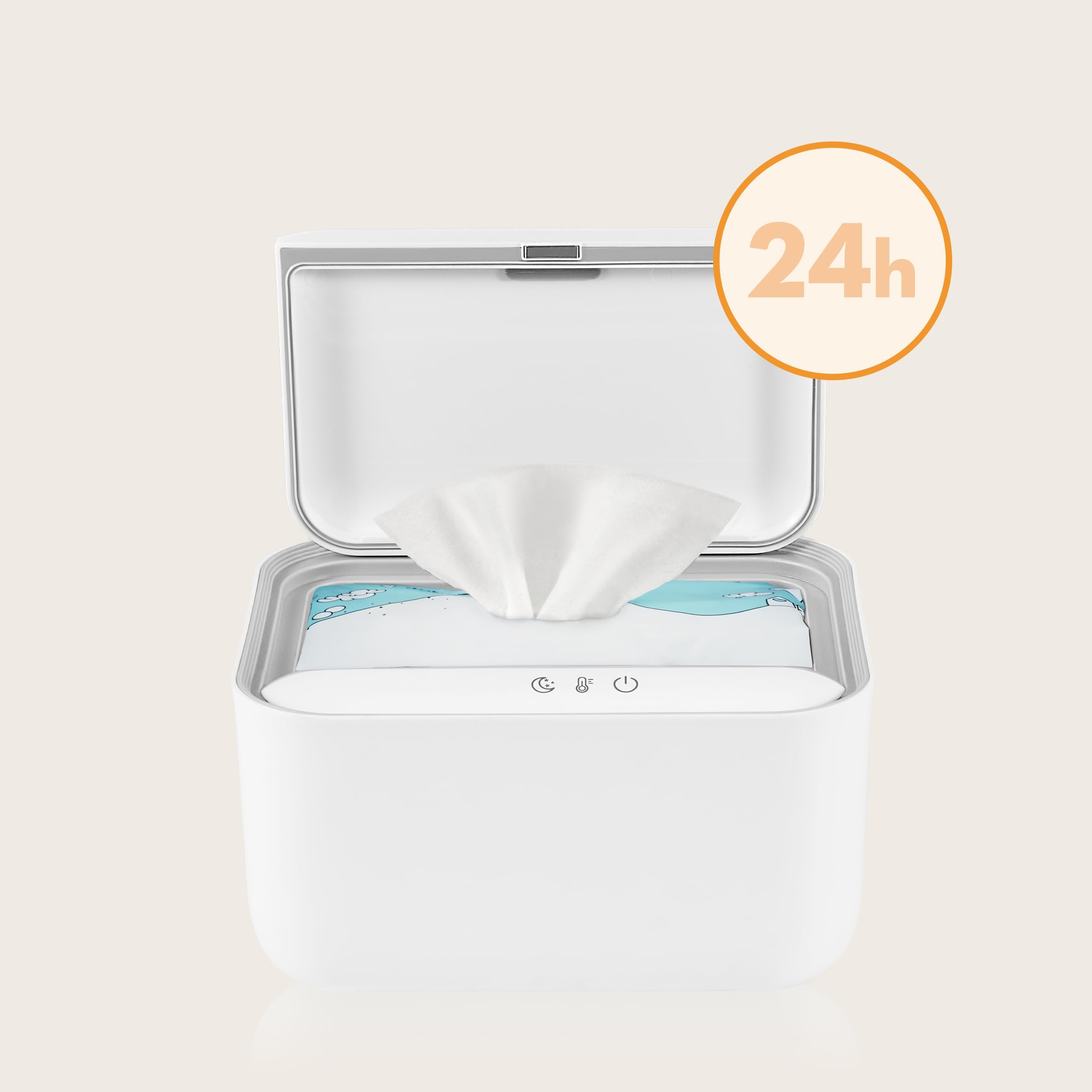 Lionelo BABYBLISS 20W Wärmegerät für Feuchttücher und kleine Handtücher 20 W für Babys, eingebautes Nachtlicht, 3 Heizstufen, Touch Panel, hält die Tücher feucht
