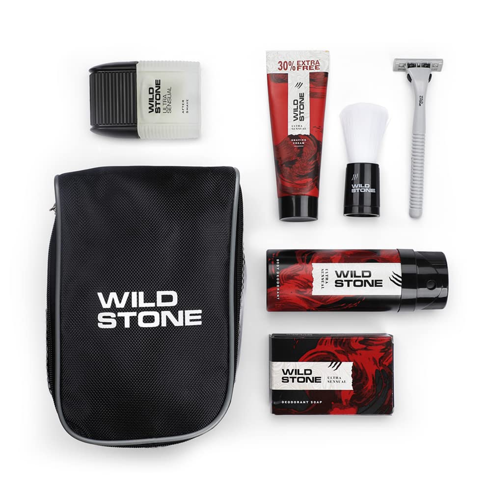 Wild Stone 7 Essentials Grooming Kit with Ultra Sensual After Shave Lotion 50ml, Shaving Cream 78gm, Shaving Brush, Deodorant 150ml, Soap 125gm, Ultra Sensual Pouch and free Razor| (B0C1CBCH2G) Amazon Price History, Amazon Price Tracker