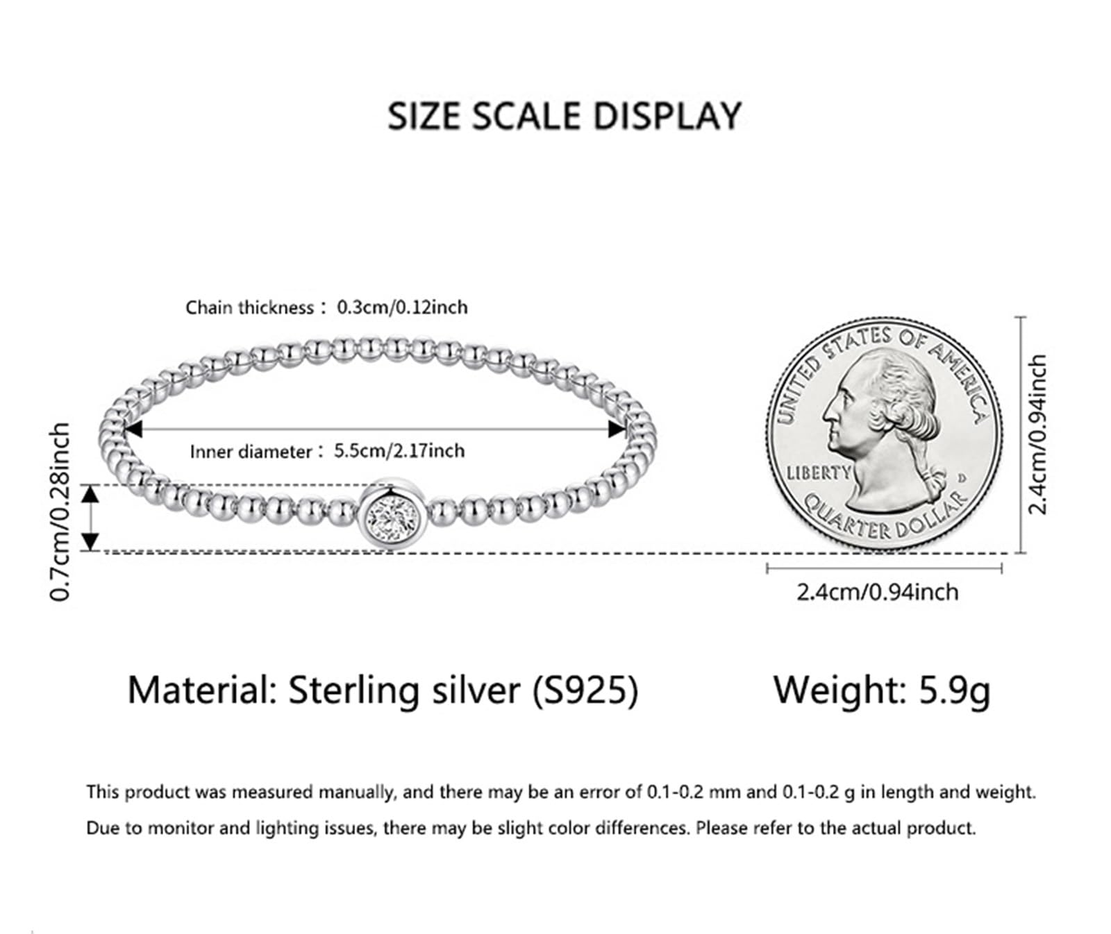 Bracciale Elasticizzato da Donna con Perline in Argento Sterling S925, Accento Zircone 3A, Design Minimalista e Versatile, Simbolo di Amore Eterno e Protezione