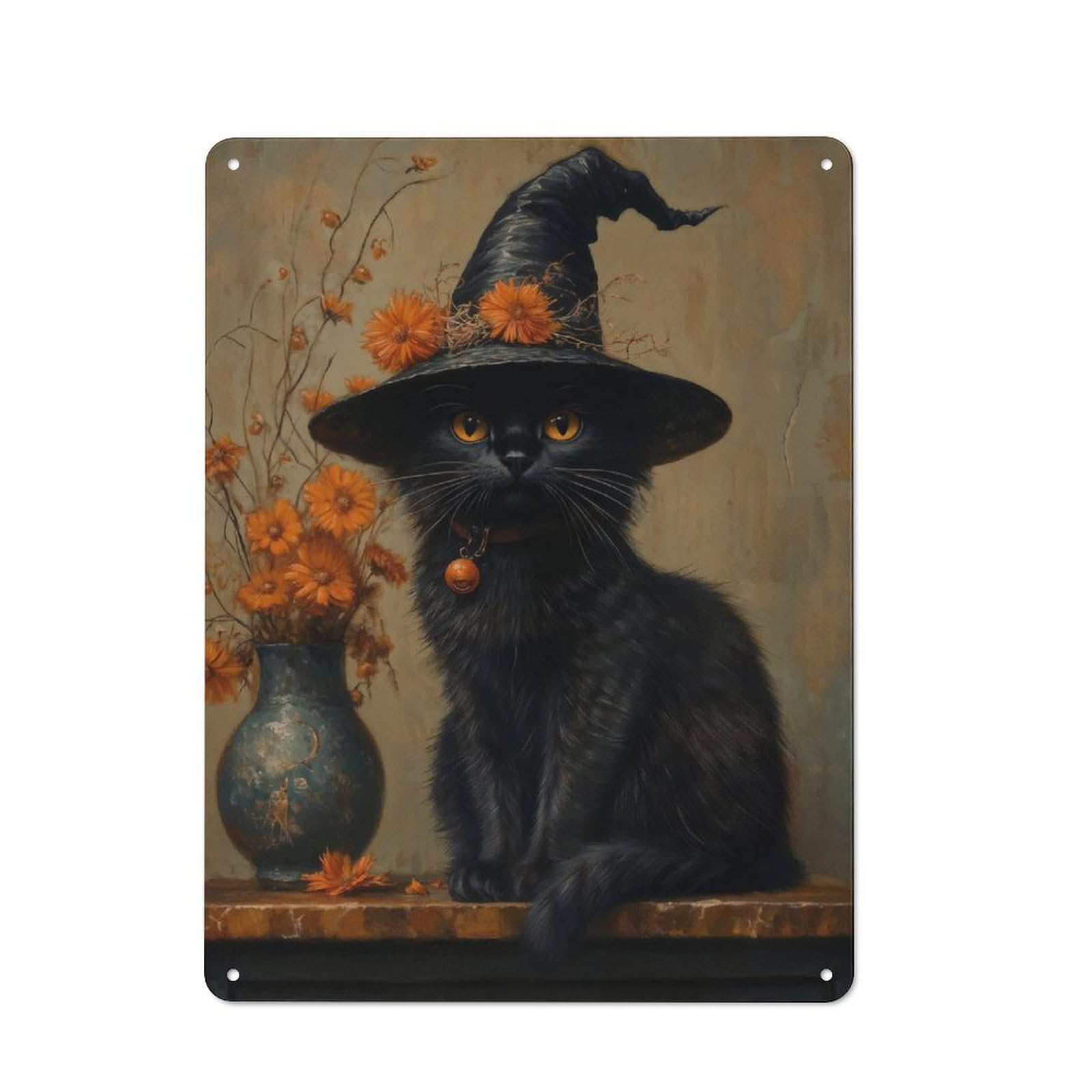 Junmoney Black Cat Witch Printed Metal Sign 40X30cm For Pub Or Café, With Clear Industrial Wall Decor Character